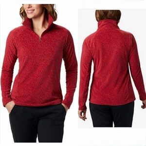 Columbia Red Print Quarter Zip Long Sleeve Fleece Jacket